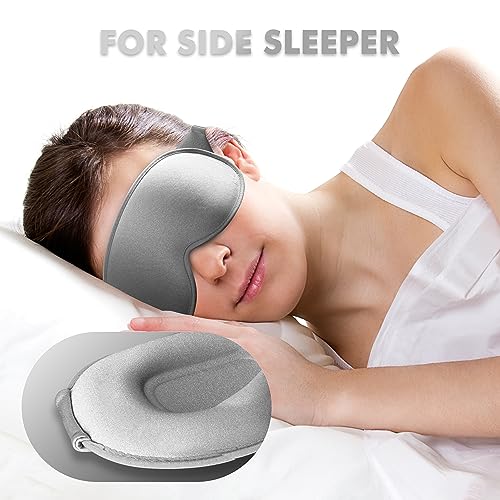 Sleep Eye Mask for Men Women, Sleeping Mask for Side Sleeper, Travel Blackout Night Blindfold Eye Shade Cover with Adjustable Strap (Ash Grey) - color: Ash Grey