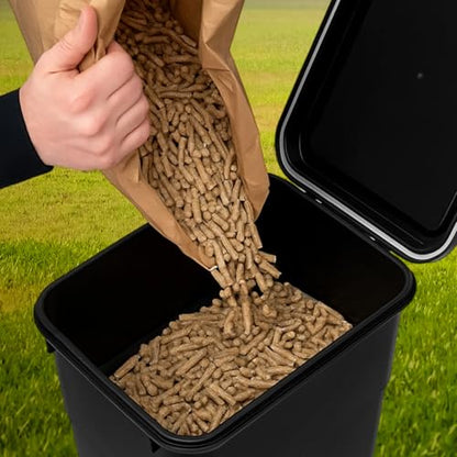 Maxdot 2 Sets 22lb Dry Pellet Storage Bin Pack with Scoops and Labels Grill Accessories Wood Pellet Storage Containers with Flavor Stickers Airtight for Grill Pellets - size: 20 L