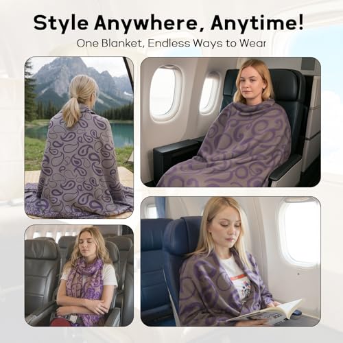 Travel Blanket Airplane - Ultra Soft & Lightweight Knit Design Compact Airplane Blanket,53x72 Inch,Stylish Travel Shawl Wraps for Flights,Office,Home Use,Travel Essentials & Gifts - color: Purple