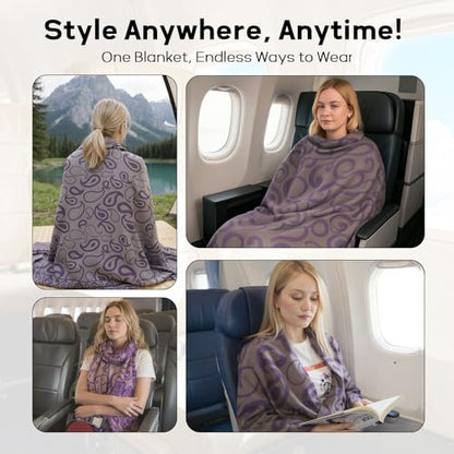 Travel Blanket Airplane - Ultra Soft & Lightweight Knit Design Compact Airplane Blanket,53x72 Inch,Stylish Travel Shawl Wraps for Flights,Office,Home Use,Travel Essentials & Gifts - color: Purple
