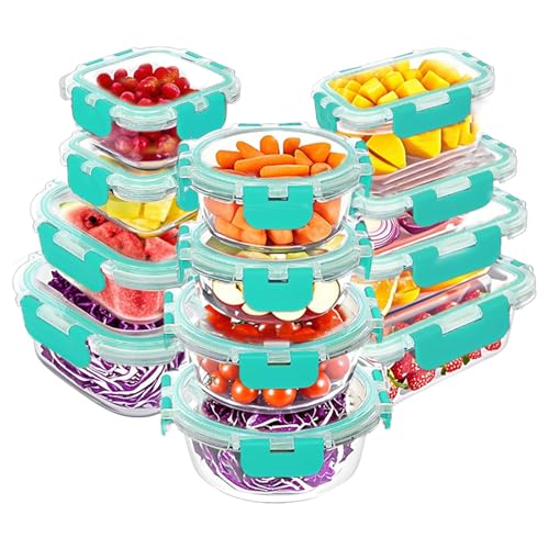 VERONES 12 Packs Glass Food Storage Containers Set, Airtight Glass Lunch Containers, Glass Meal Prep Containers with Lids,Exclusive of BPA, for Microwave, Oven, Freezer & Dishwasher Friendly,Green - color: Green
