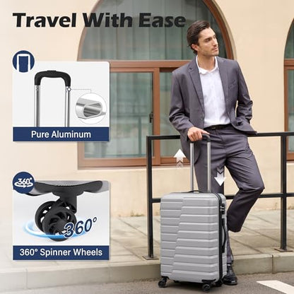 Coolife Medium Checked Luggage with Spinner Wheels, Hardside Suitcase TSA Lock Lightweight Travel Luggage 24-inch,Silver - color: sliver, size: Medium(24in)