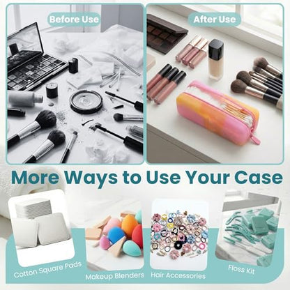 Cotton Pad Swab Travel Case, 2-in-1 Waterproof Organizer (Peach Sunrise) - color: Peach Sunrise