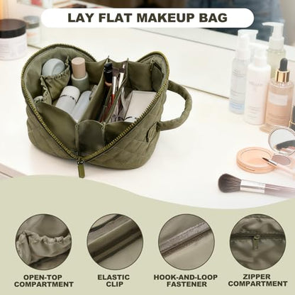 Makeup Bag,Quilted Puffer Cosmetic Bags,Travel Toiletry Bag for Women,Large Capacity Waterproof Make up Bag Set - color: Green, size: Large