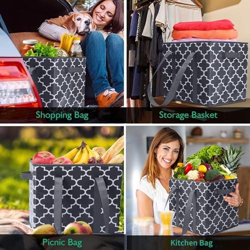 WISELIFE Reusable Grocery Bags 3-Pack Foldable Washable Large Storage Bins Basket Water Resistant Shopping Tote Bag Dark Grey - color: Dark Grey, size: 3 Pack