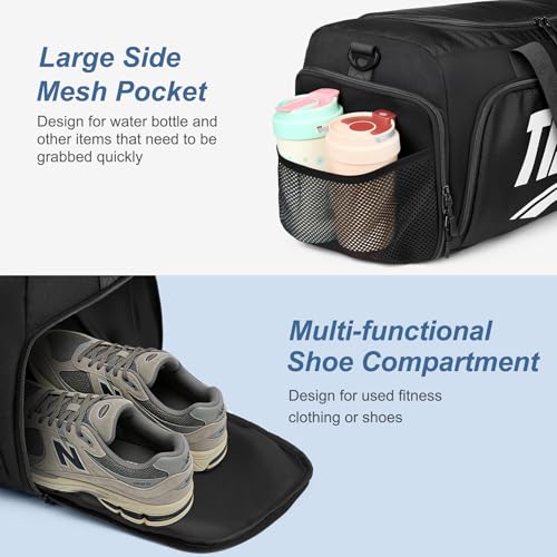 TIBES Mens Duffle Bag for Travel - Expandable 50L Weekender Bags with Toiletry Bag, Overnight Bag Travel Duffel Carry On Luggage with Removable Shoulder Strap, Durable & Water-Resistant - color: Black