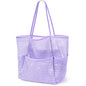 KPX Beach Bag with Mini Pocket, Summer Beach Tote Bags for Women Large Foldable Mesh Swimming Pool Travel Bags - Sandproof - color: Purple