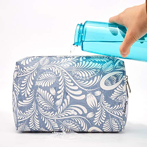 Narwey Cute Makeup Bag Travel Cosmetic Bag Organizer Toiletry Bag Make Up Bags with Compartments for Women Girls (Large, Blue Leaf) - color: Blue Leaf, style: Large