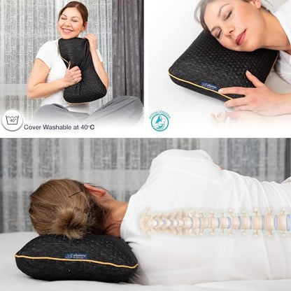 alkamto Travel & Camping Comfortable Memory Foam Pillow – Easy to Carry Portable Bag – Temperature Regulating Pillow Case (Black) - size: Black Travel