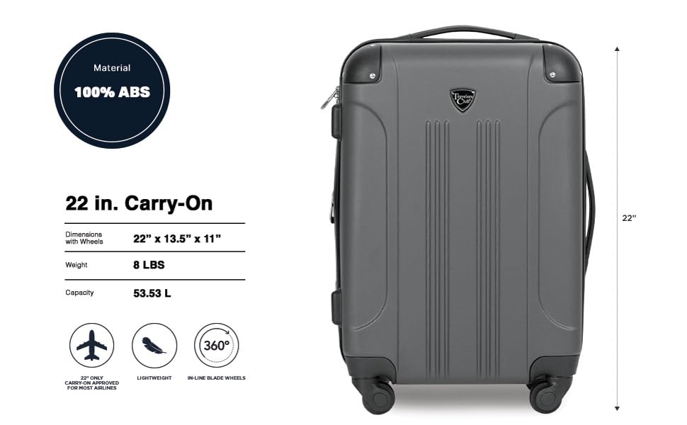 Travelers Club Chicago Hardside Expandable Spinner Luggage, Charcoal, 20"(22in with wheels) Carry-On - color: Charcoal, size: 22" Carry-On