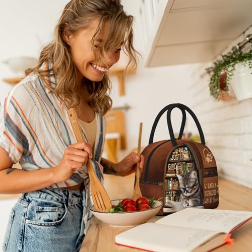 Cute Cat Lunch Box for Women Reusable Funny Cats Reading Books Lunch Boxes Insulated Cute Animal Cat Lover Lunch Tote Bag for Men & Women Office Work Travel Picnic - color: Cat