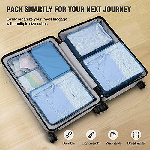 Mossio 6 Set Packing Cubes with Shoe Bag - Lightweight Travel Luggage Suitcase Organizers - color: Sea Blue