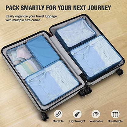 Mossio 6 Set Packing Cubes with Shoe Bag - Lightweight Travel Luggage Suitcase Organizers - color: Sea Blue