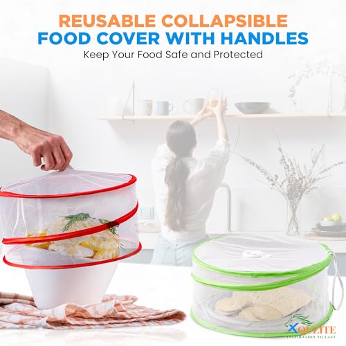 Pop Up Mesh Food Covers - Collapsible Pop Up Food Cover Set for Camping, Picnic and Outdoors - Complete with Plastic Food Cover Wraps