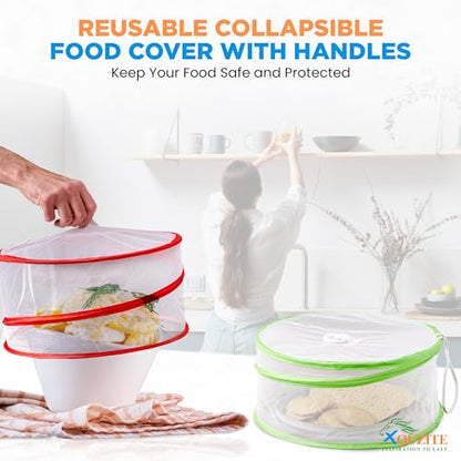 Pop Up Mesh Food Covers - Collapsible Pop Up Food Cover Set for Camping, Picnic and Outdoors - Complete with Plastic Food Cover Wraps