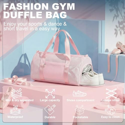 Gym Bag Sports Duffle Bag with Wet Pocket Weekender Overnight Bags with Waterproof Shoe Pouch and Air Hole for Girls Kids Women Workout Travel Bags (Light Pink) - color: Light Pink