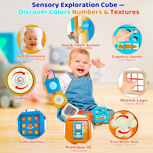 Montessori Busy Board for 1 Year Old, Airplane Toys for Babies 6-12 Months, Sensory Fine Motor Skills Activity Cube, Baby Travel Car Seat Toys for Toddler 1-3