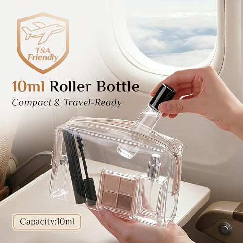 PrettyCare 12 Pack, 10 ml Essential Oil Roller Bottles with Stainless Steel Roller Ball - Refillable Leak-proof Empty Thick Clear Glass Roll on Bottles with Black Caps for Travel, Perfume - color: Clear with Black Cap, size: 12 Pack