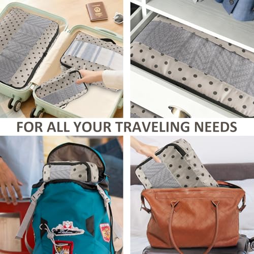 U+U 5 Set Packing Cubes for Travel Essentials Ultralight Luggage Packing Organizers with Laundry Bag and Shoe Bag for Vacation, Business Trip and Camping (Brown Polka Dot) - color: Brown Polka Dot