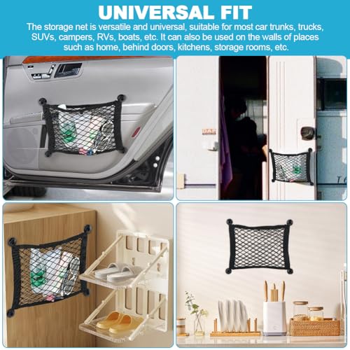 2pcs Universal Small Cargo Net, Elastic Car Organizer Net Pocket RV Netting Pouch Bag, for Trunk RV Boat Storage Mesh Pocket Nets Home Auto Cargo Nets Pockets with Screws(Color:Black)