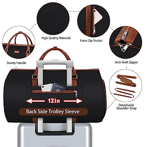 Convertible 2-in-1 Garment Bags for Travel, 50L Carry On Garment Duffle Bag With Shoe Compartment Large Weekender Bag for Women Men Hanging Suitcase Suit Travel Duffel Overnight Bags 4pcs Set - color: B-Black