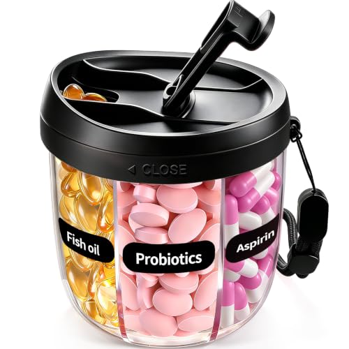 Pill Organizer,Travel Essentials Pill Container, Travel Pill Dispenser with Black Lid，Pill Case Having 7 Large Compartments,Vitamin Organizer for Home Organization,Travel Containers - color: Black