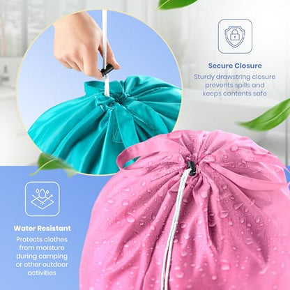 Extra Large Travel Laundry Bag - 2-Pack Fun Print Design Bags for Dirty Clothes - Durable Water-Resistant Fabric - Sturdy Drawstring Closure (Pink-Teal | Laundry) - color: Pink-teal | Laundry