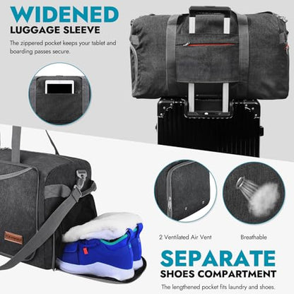 Canway 65L Travel Duffel Bag, Foldable Weekender Bag with Shoes Compartment for Men Women Water-proof & Tear Resistant (Panther Black, 65L) - color: Panther Black, size: 65L