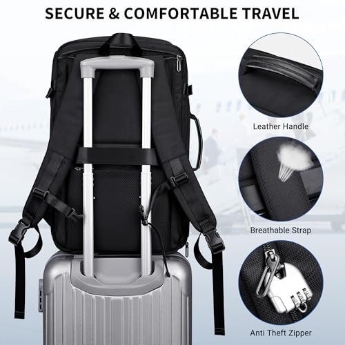 WITZMAN Travel Backpack for Men 35L Carry-on Laptop Backpack Luggage Fit 16 inch TSA Friendly Flight Approved with Shoe Compartment for Airplanes（B718 Black） - color: Black