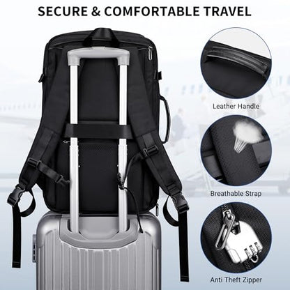 WITZMAN Travel Backpack for Men 35L Carry-on Laptop Backpack Luggage Fit 16 inch TSA Friendly Flight Approved with Shoe Compartment for Airplanes（B718 Black） - color: Black