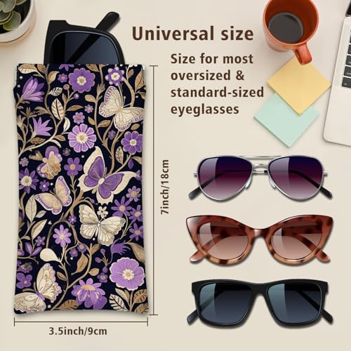 Eyeglasses Sunglasses Case PU Soft Squeeze Top Glasses Pouch for Women Men,Animal Pattern Portable Anti Scratch - color: Purple-butterflies