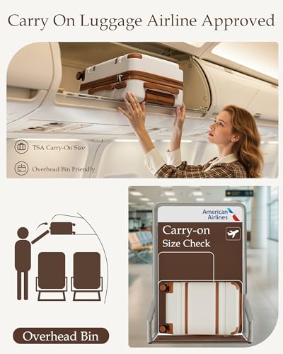 LONG VACATION Carry On Luggage Set 3 Piece, 20 Inch ABS+PC Hardshell Carry on Suitcase with Spinner Wheels TSA Lock & YKK Zipper - color: White Brown, size: 3 Piece Set (20 Inch)