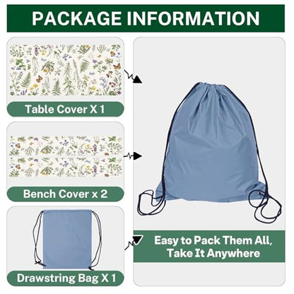 Picnic Table Cover with Bench Covers Elastic Edges, Wildflower Flower Camper Fitted Table Cover, Outdoor Camping Essentials 72 Inch 3PCS, Waterproof Camping Fitted Tablecloth with Drawstring Bag - color: Wildflower Botanical, size: 72in