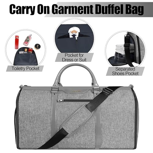 Garment Bag for Travel, Convertible Carry-On Duffel with Shoe Compartment, Waterproof & Wrinkle-Free Suit Carrier for Business Trips & Weekend Getaways, Foldable & Lightweight - color: Lt Grey