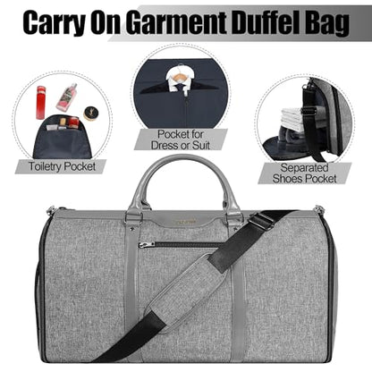 Garment Bag for Travel, Convertible Carry-On Duffel with Shoe Compartment, Waterproof & Wrinkle-Free Suit Carrier for Business Trips & Weekend Getaways, Foldable & Lightweight - color: Lt Grey