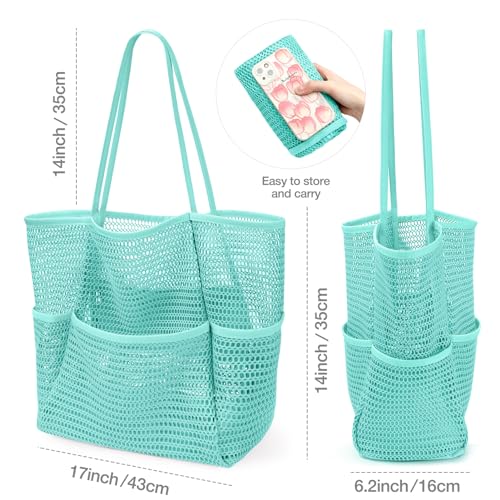 KPX Beach Bag with Mini Pocket, Summer Beach Tote Bags for Women Large Foldable Mesh Swimming Pool Travel Bags - Sandproof - color: Blue
