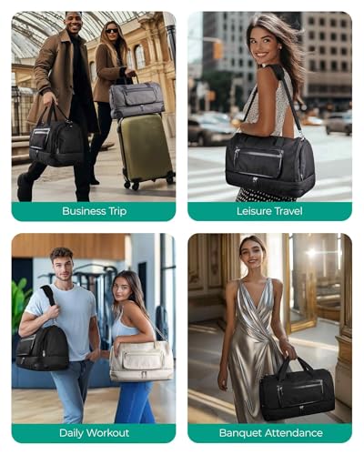 BAGSMART Medium Garment Bags for Travel, Convertible Travel Garment Duffle Bag Suit Bags for Women, 2 in 1 Garment Bags with Shoe Compartment - color: Black