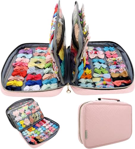 Micom Hair Accessories Storage Bag For Baby Girls, Hair Bow Organizer, Multifunctional Hair Accessories Storage Carrying Case for Display Hair Clips, Headbands, Scrunchies, Travelling Storage Bag - color: Pink