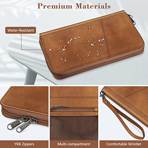 Fintie Family Passport Holder Wallet, RFID Blocking Travel Document Organizer Clutch Bag Credit Cards Case Cover for Women Men - color: Brown