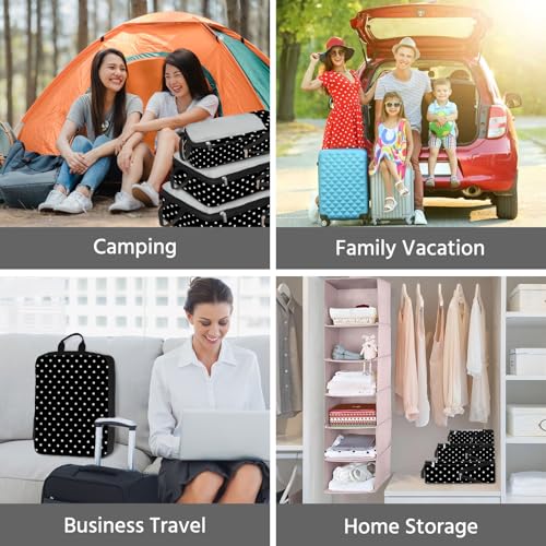 7 Pcs Compression Packing Cubes for Travel, Waterproof Suitcase Luggage Backpack Organizer with Toiletry Bag Travel Essentials for Women/Men-Polka Dots - color: Black-Polka Dots