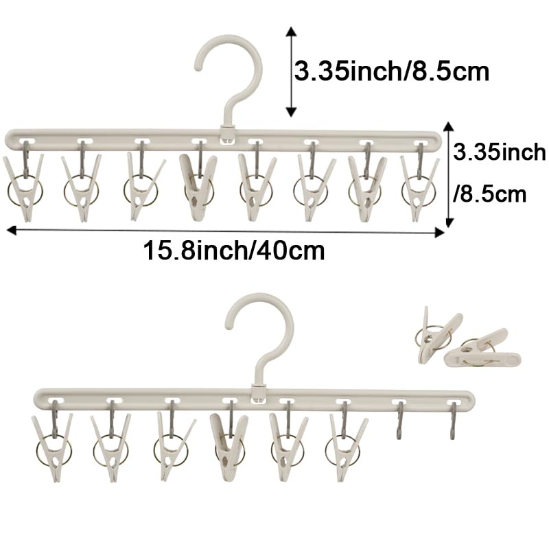 Foshine Clothes Hanger 2 Pack with 8 Clips,Clothes Drying Racks Windproof for Drying Socks Bras Underwears Baby Clothes, Hats Scarfs Towels Pants and Gloves Diaper - color: Gray