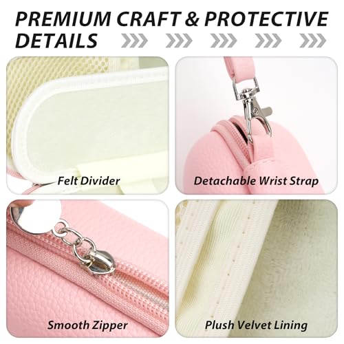 Double Glasses Case for Women Men, Dual Eyeglass Travel Organizer with Wristband - color: Pink
