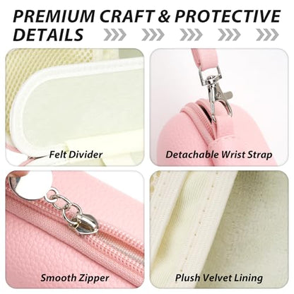 Double Glasses Case for Women Men, Dual Eyeglass Travel Organizer with Wristband - color: Pink