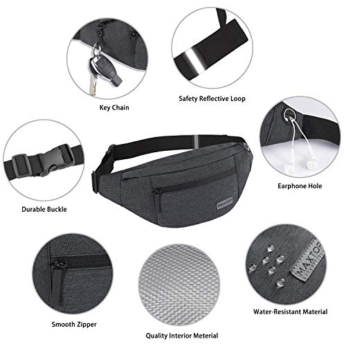 MAXTOP Large Crossbody Fanny Pack with 4-Zipper Pockets,Gifts for Enjoy Sports Festival Workout Traveling Running Casual Hands-Free Wallets Waist Pack Phone Bag Carrying All Phones - color: Dark Grey, style: Large Fanny Pack(4 Zipper Pockets)