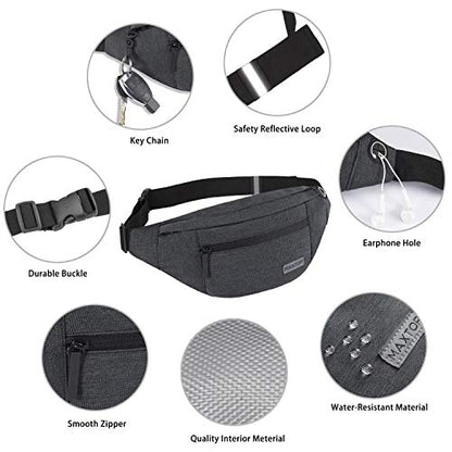 MAXTOP Large Crossbody Fanny Pack with 4-Zipper Pockets,Gifts for Enjoy Sports Festival Workout Traveling Running Casual Hands-Free Wallets Waist Pack Phone Bag Carrying All Phones - color: Dark Grey, style: Large Fanny Pack(4 Zipper Pockets)