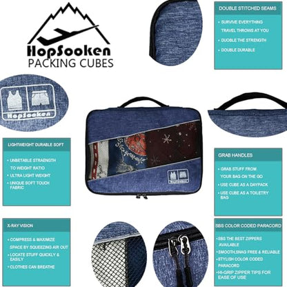 5 Set Packing Cubes for Travel Large Suitcase Luggage Organizer Bags Travel Accessories Vacation 4 Cubes 1 Laundry Pouch Bag - color: Snow Darkblue