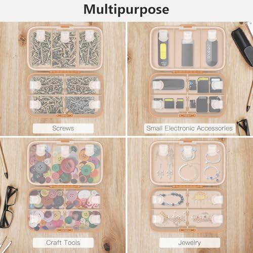 FYY Weekly Pill Organizer with Labels,8 Compartments Travel Daily Pill Case Airtight Moistureproof Large Pill Box to Hold Vitamins, Fish Oil, Supplements,Cotton Swab and Bandages-Brown - color: Brown
