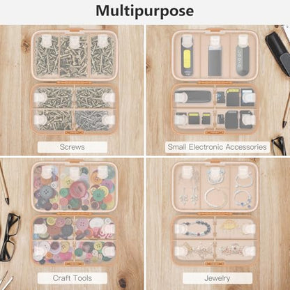 FYY Weekly Pill Organizer with Labels,8 Compartments Travel Daily Pill Case Airtight Moistureproof Large Pill Box to Hold Vitamins, Fish Oil, Supplements,Cotton Swab and Bandages-Brown - color: Brown