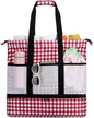 JIANYA Beach Bag Women Waterproof Sandproof Beach Tote Bags with Cooler Top Zipper Large Totes for Pool Travel Daily - color: Red Checked Pattern