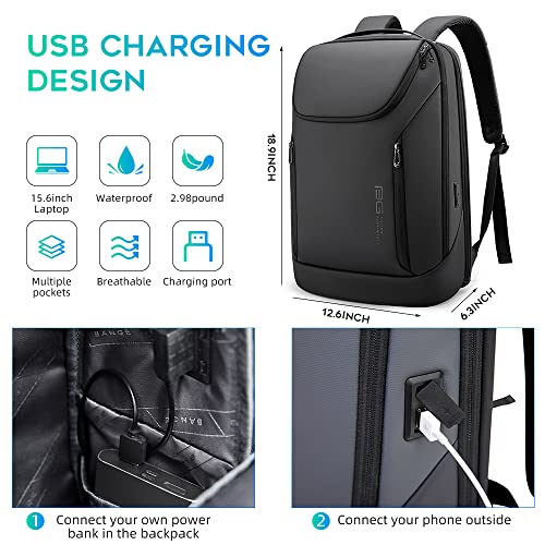 BANGE Business Smart Backpack Waterproof fit 15.6 Inch Laptop Backpack with USB Charging Port,Travel Durable Backpack - color: Black